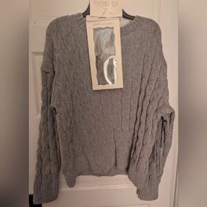 Rachel Zoe Women Chenille Cable Knit Sweater + Headband Set SZ XL Gray Soft NWT